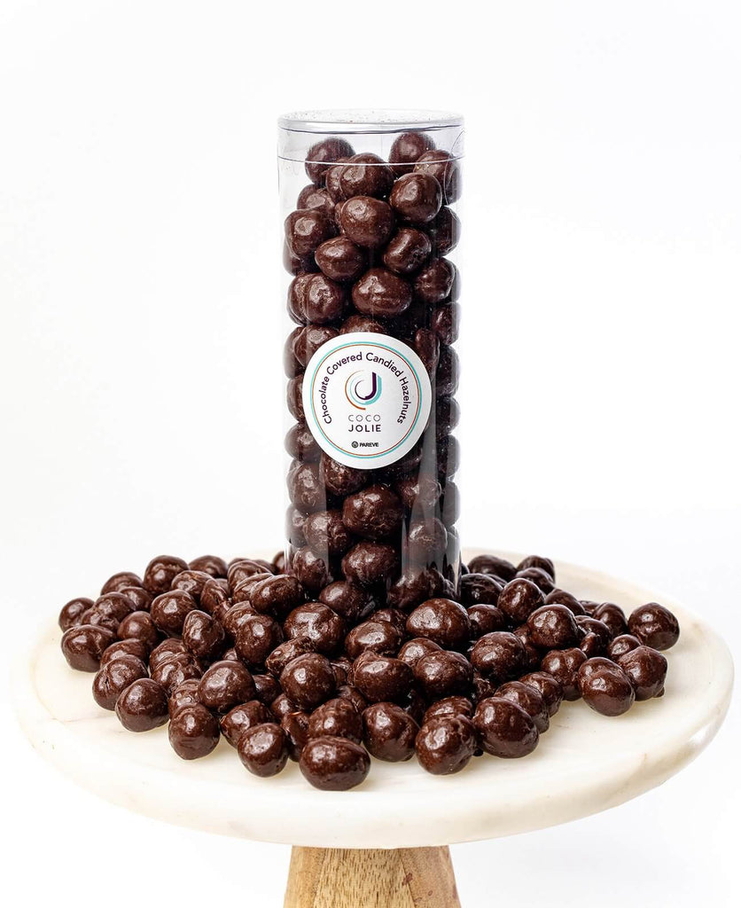 Chocolate Covered Candied Hazelnuts - Coco Jolie 